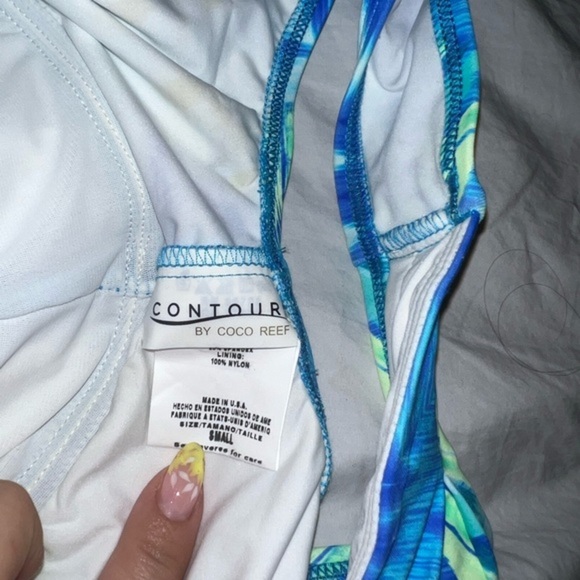 Coco Reef Swimsuit Contours Shaping Cinching Vneck One Piece Tropical Blue New - Picture 4 of 4